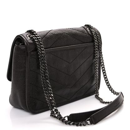 Saint Laurent Crinkled Lambskin Matelasse Monogram Baby Niki Chain Satchel Chocolate 3 of 13