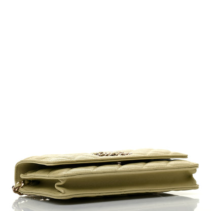Chanel Caviar Quilted French New Wave Chain CC Wallet On Chain WOC Light Green 3 of 6