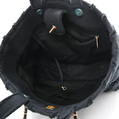 Chanel Canvas Chevron Cuba Patchwork Shopper Tote Black 5 of 10