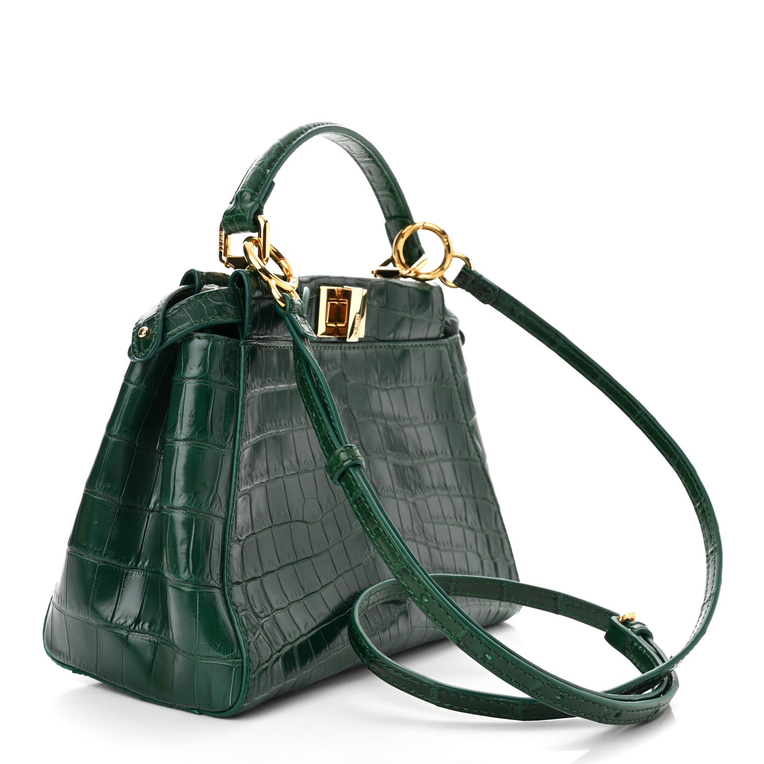 Fendi Shiny Crocodile Shiny Nappa Mini Peekaboo Iconic Satchel Emerald 2 of 8
