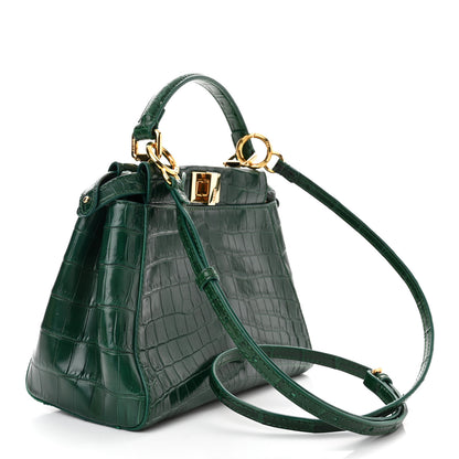 Fendi Shiny Crocodile Shiny Nappa Mini Peekaboo Iconic Satchel Emerald 2 of 8