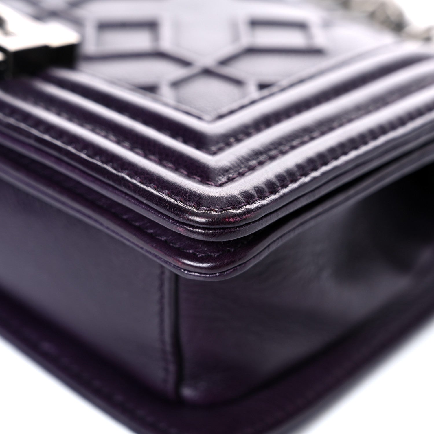 Chanel Calfskin Embossed Small Boy Flap Plum 9 of 21
