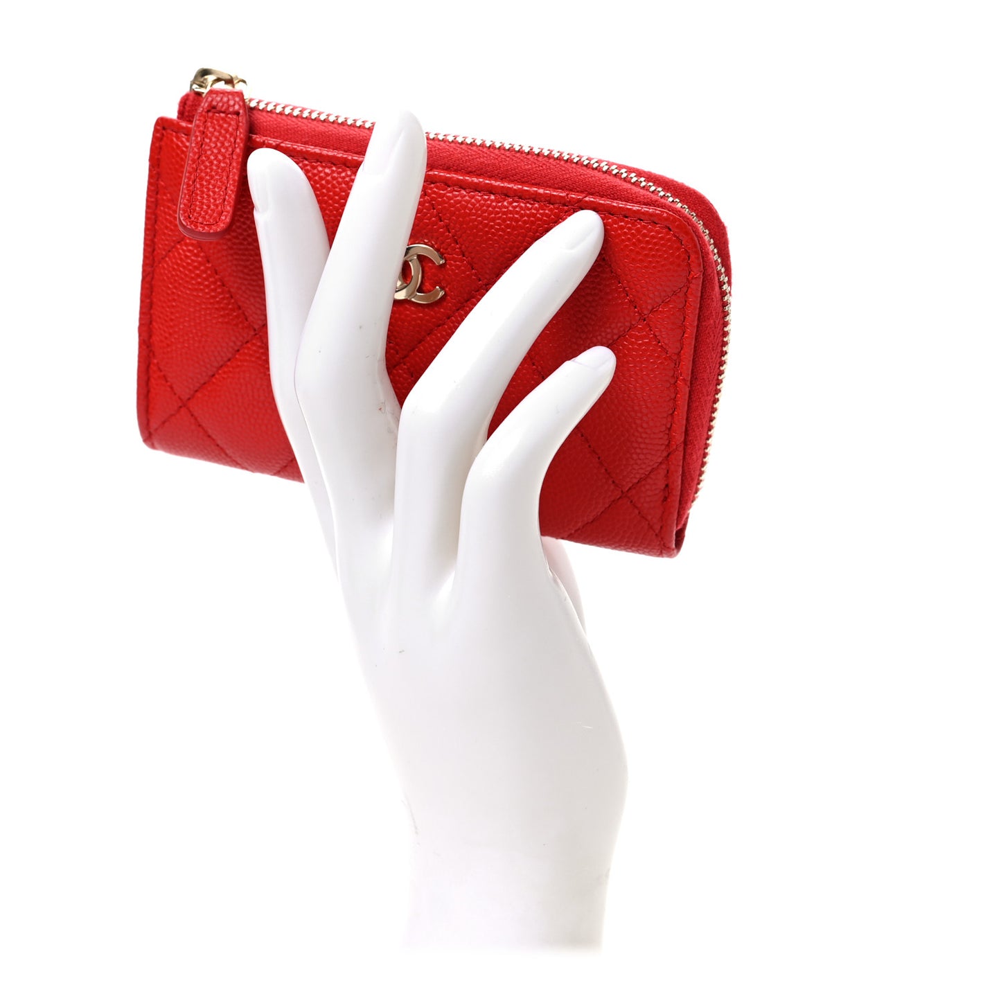 Caviar Quilted Zipped Key Holder Case Red