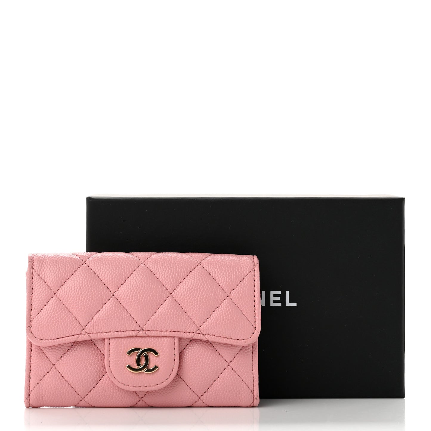Caviar Quilted Flap Card Holder Wallet Light Pink