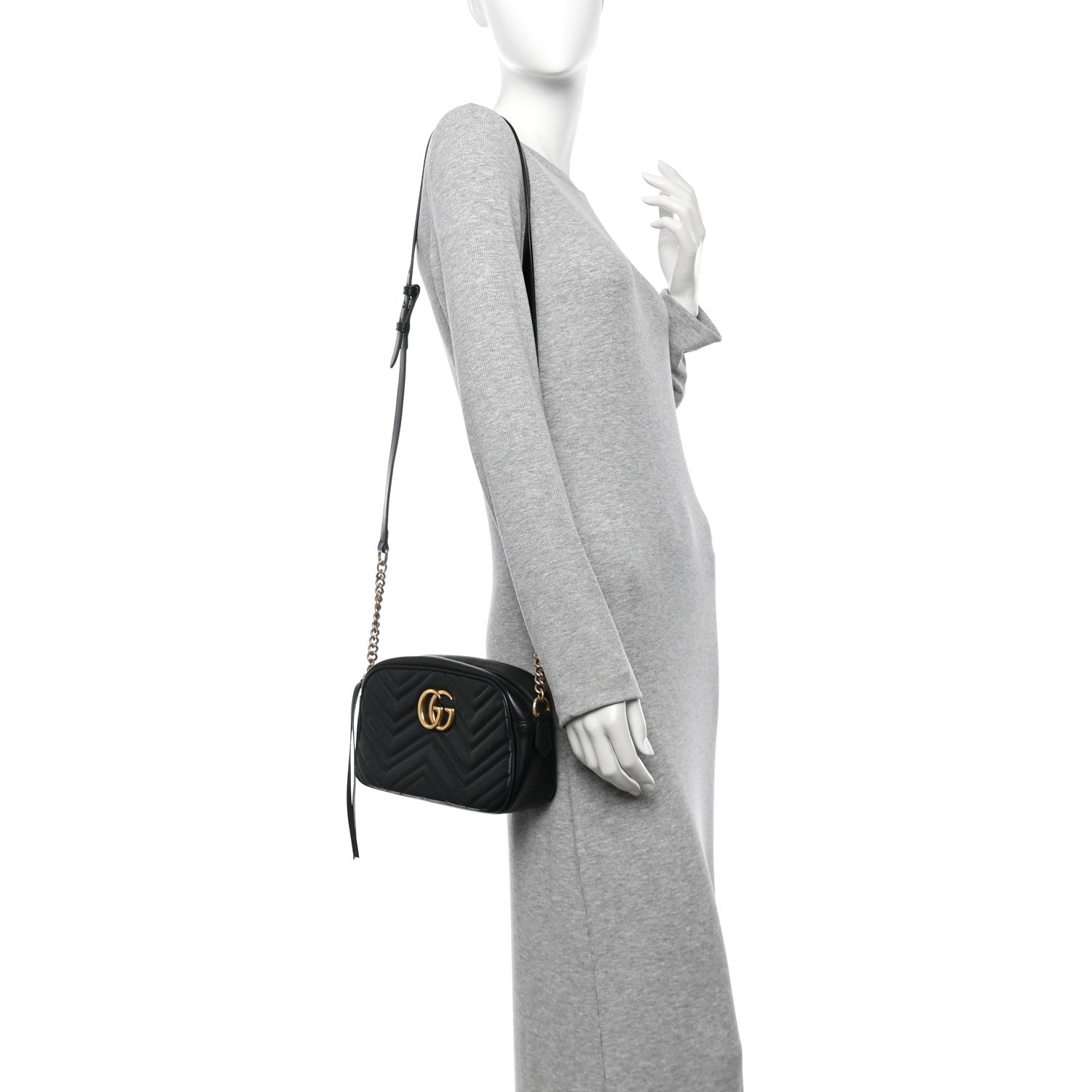 Gucci Calfskin Matelasse Small GG Marmont Chain Shoulder Bag Black 2 of 10