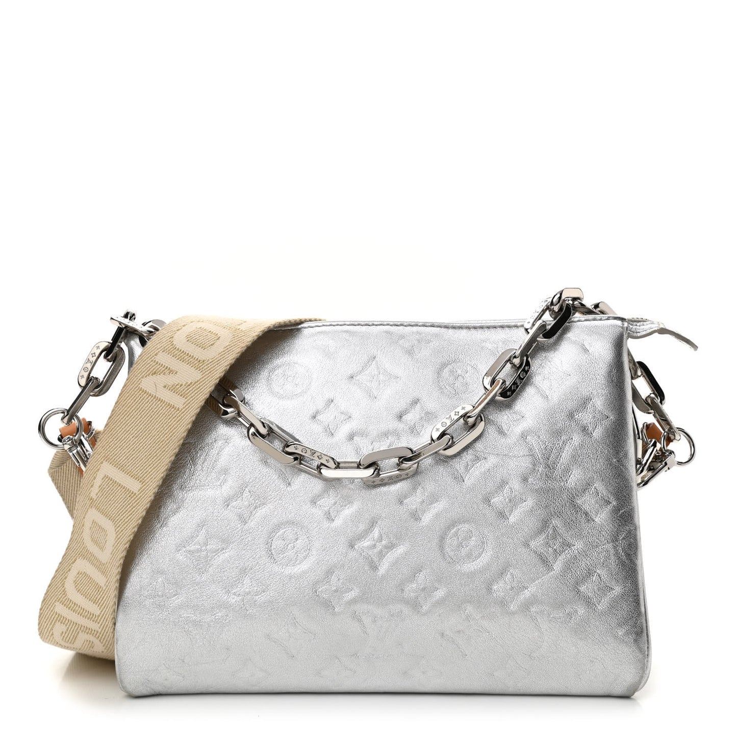 Metallic Lambskin Embossed Monogram Coussin PM Silver