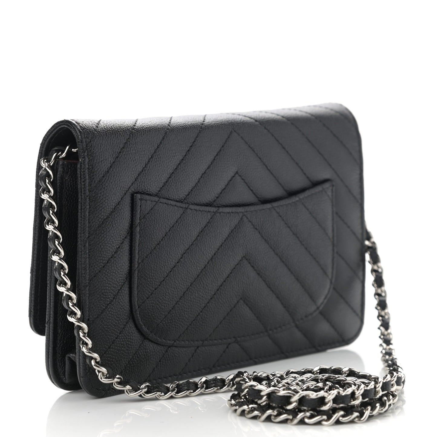 Caviar Chevron Quilted Wallet On Chain WOC Black