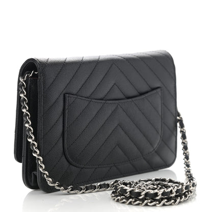 Chanel Caviar Chevron Quilted Wallet On Chain WOC Black 3 of 12