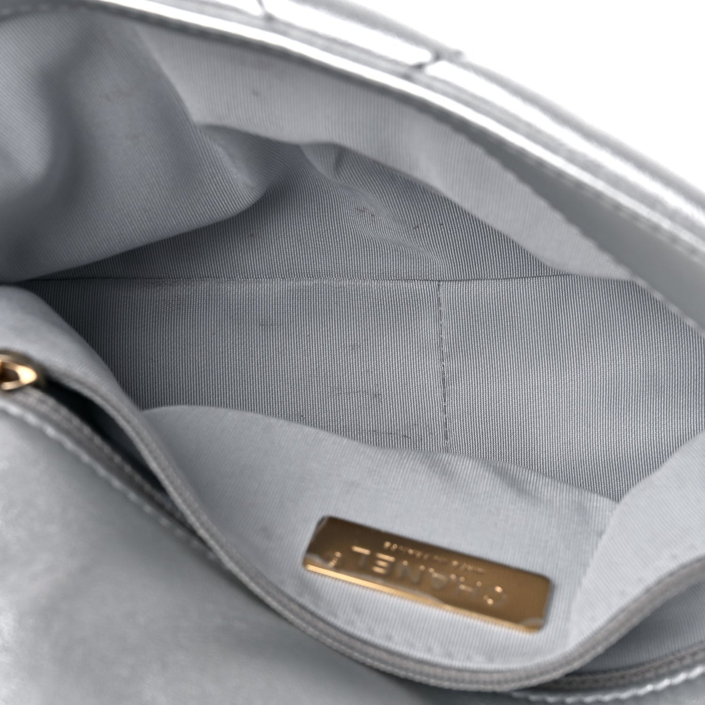 Metallic Goatskin Quilted Medium Chanel 19 Flap Silver