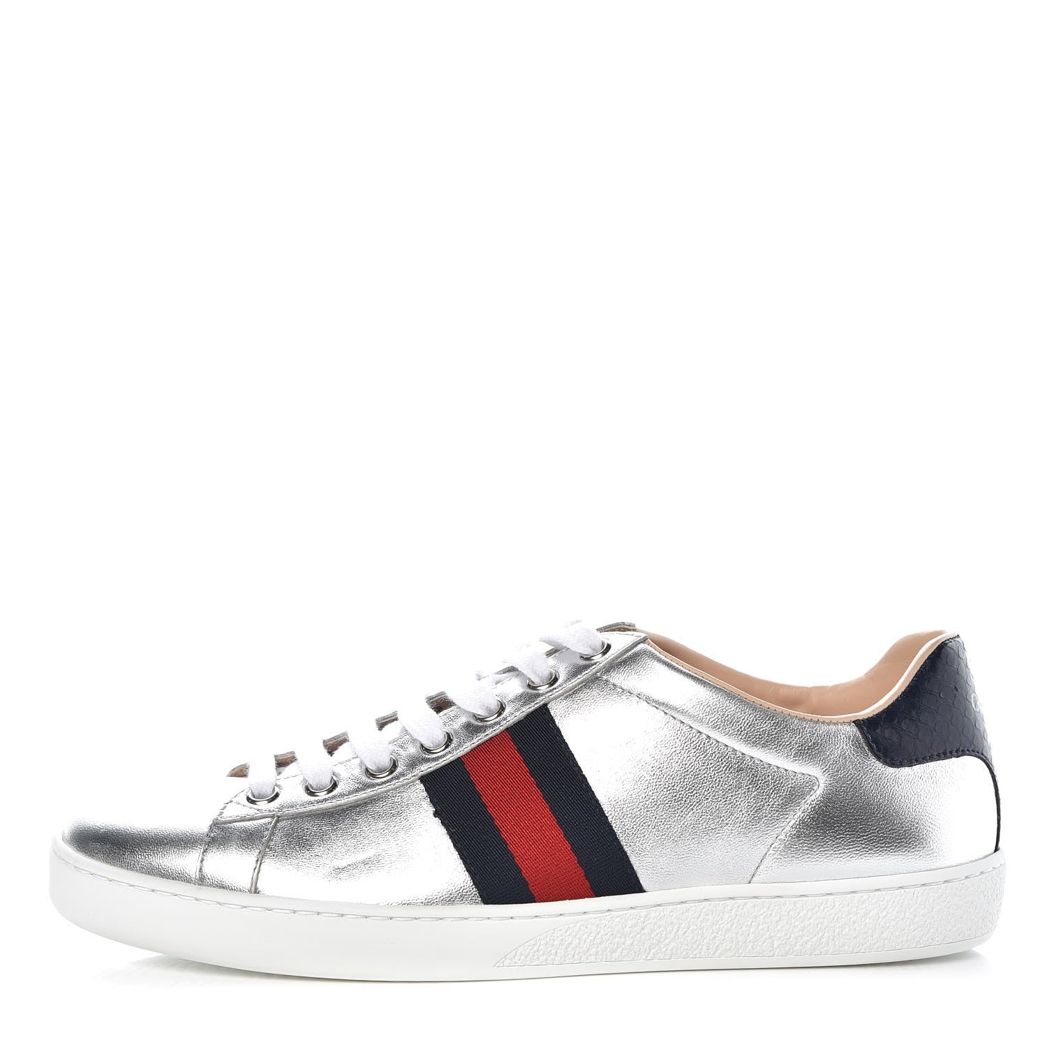 Gucci Ayers Calfskin Womens New Ace Sneaker 37.5 Silver 1 of 10