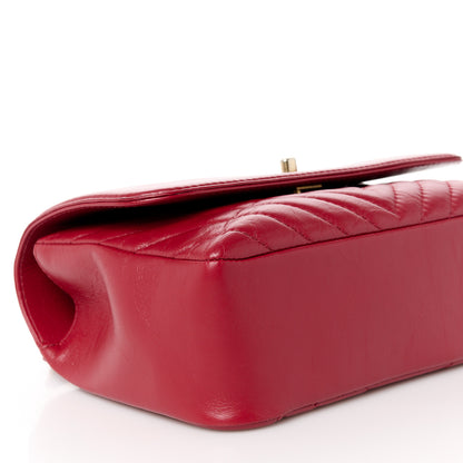 Chanel Calfskin Chevron Quilted Top Handle Flap Red 10 of 12