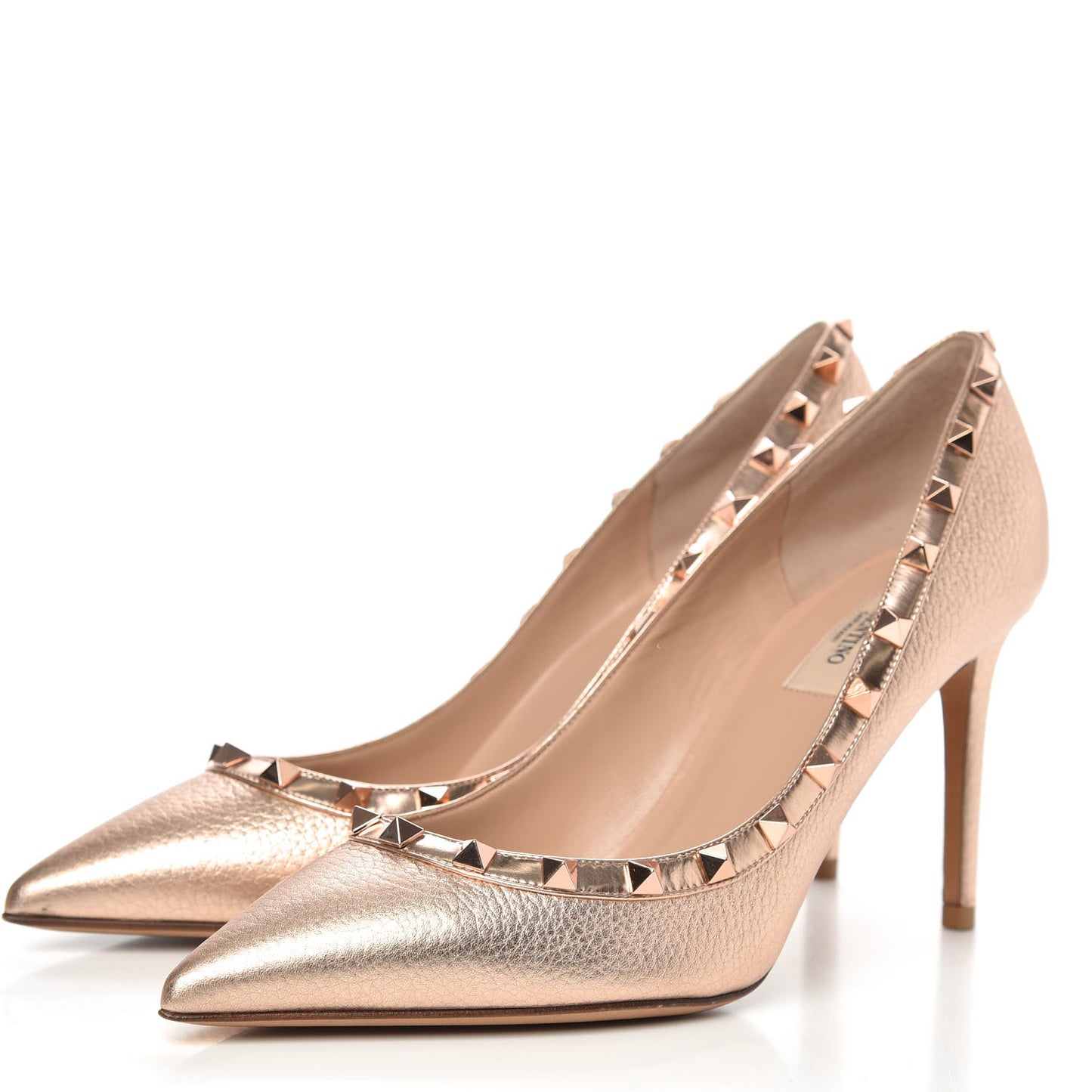 Metallic Pebbled Calfskin Rockstud 85mm Pumps 39.5 Rame