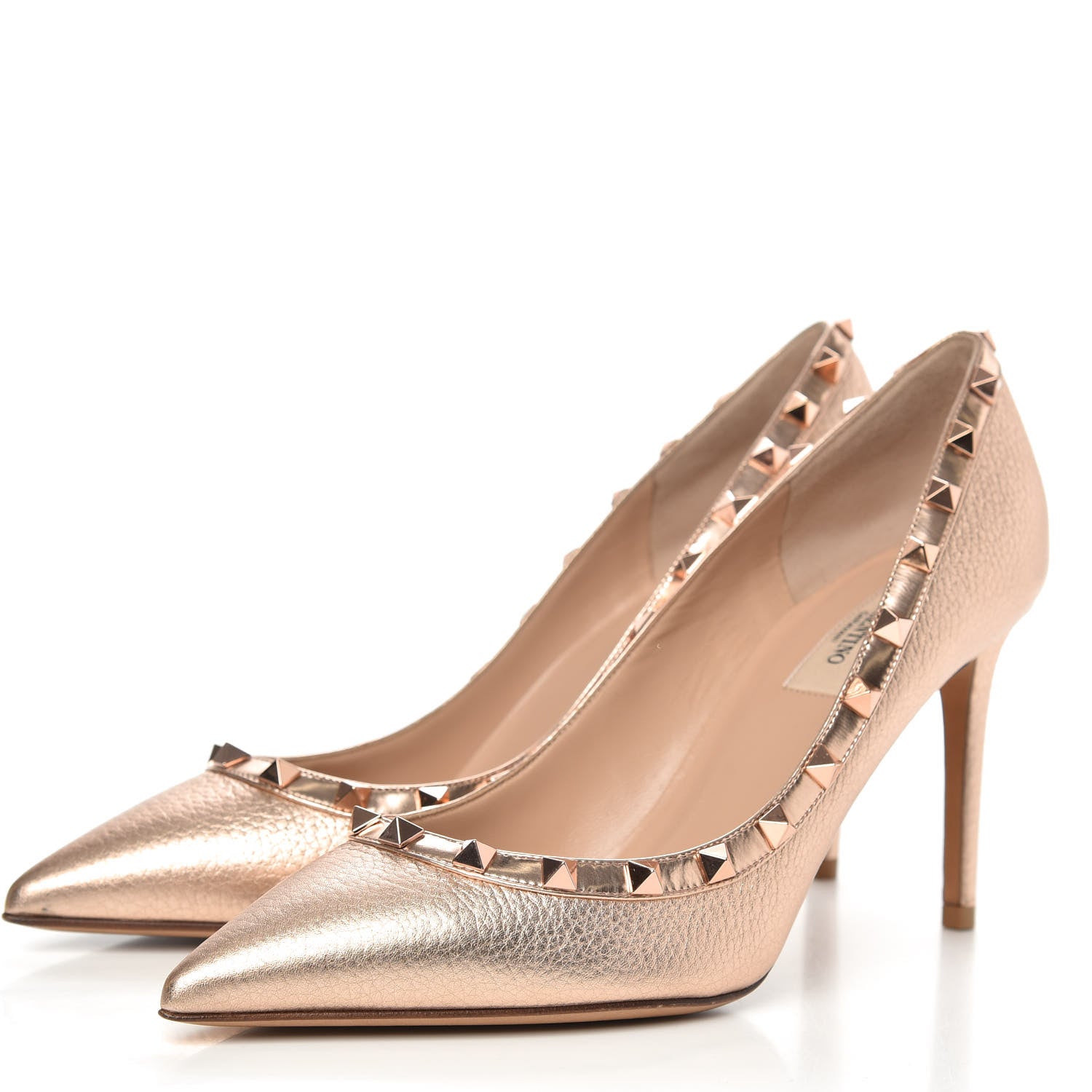Valentino Garavani Metallic Pebbled Calfskin Rockstud 85mm Pumps 39.5 Rame 3 of 9