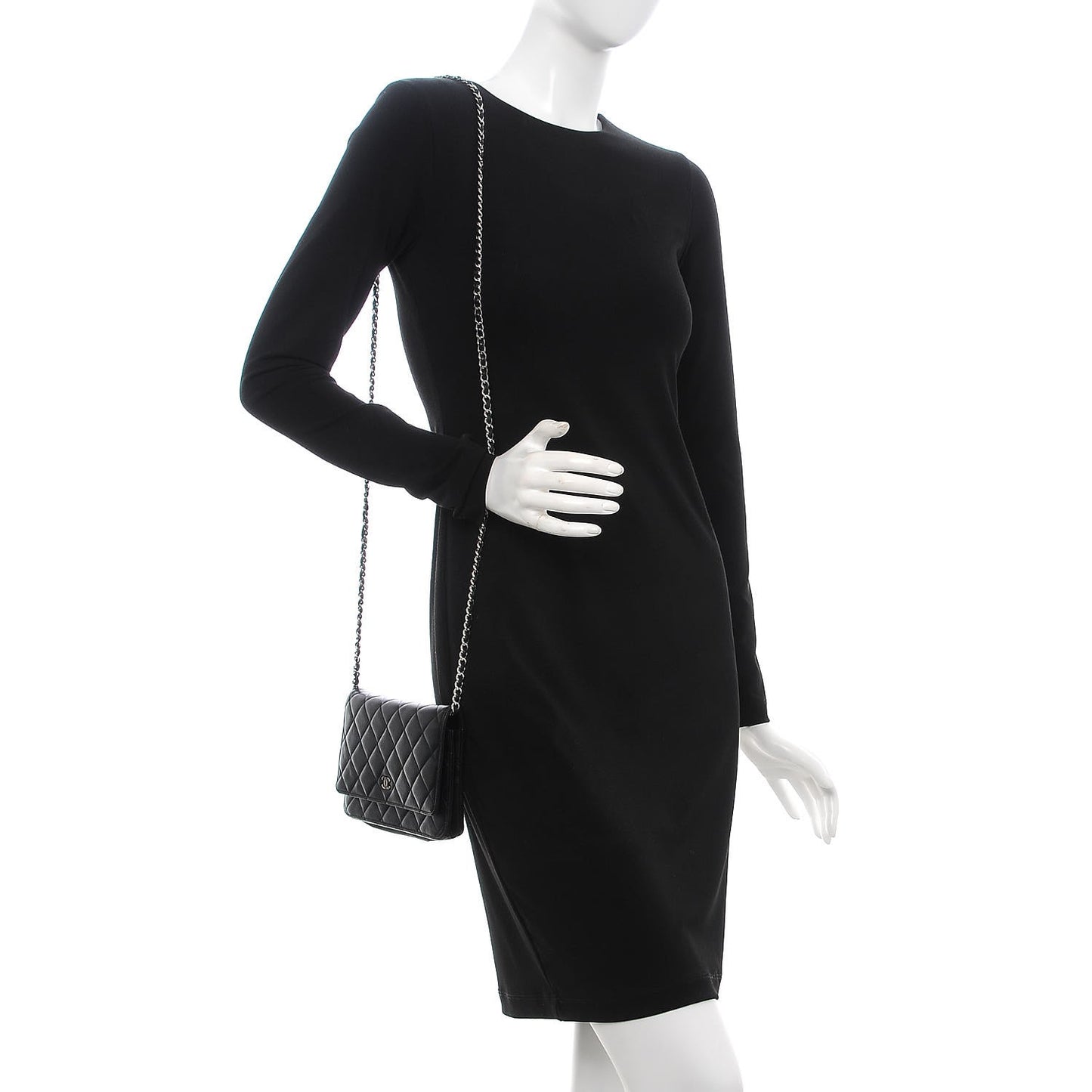Lambskin Quilted Wallet On Chain WOC Black