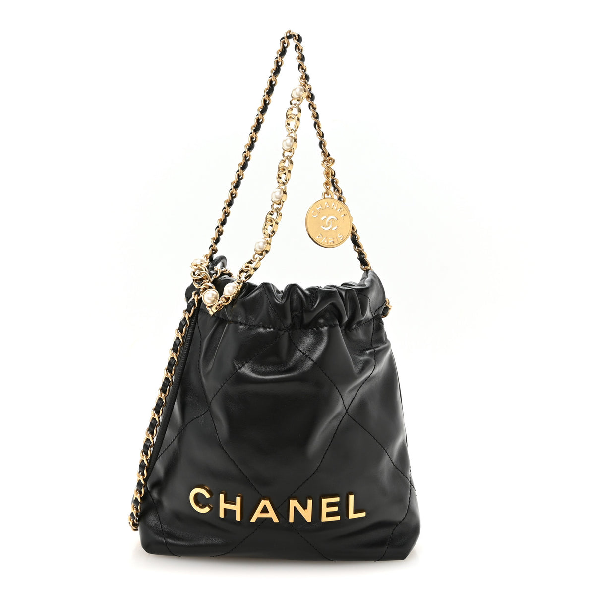 Chanel Shiny Calfskin Quilted Pearl CC Chain Mini Chanel 22 Black 1 of 10
