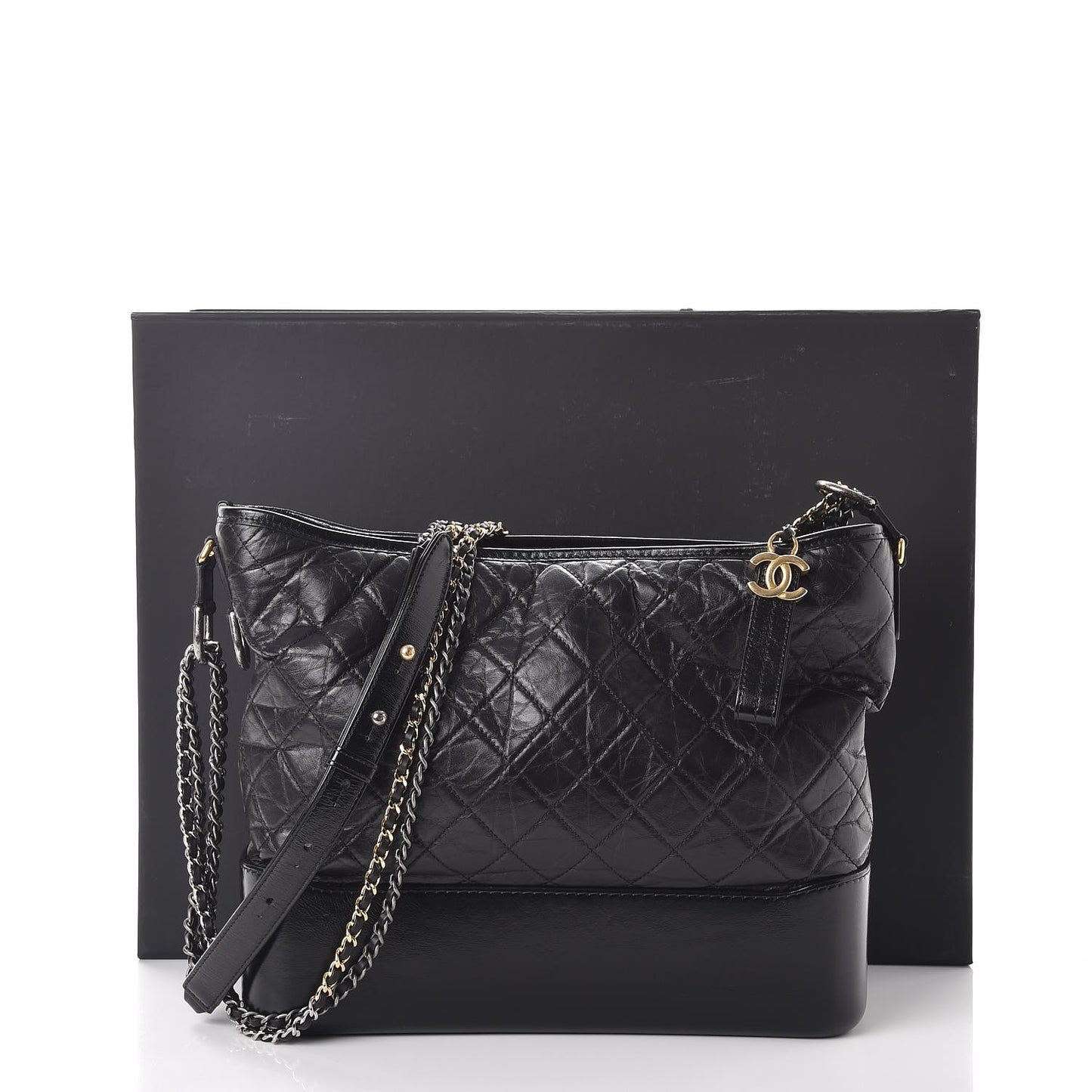 Aged Calfskin Quilted Large Gabrielle Hobo Black