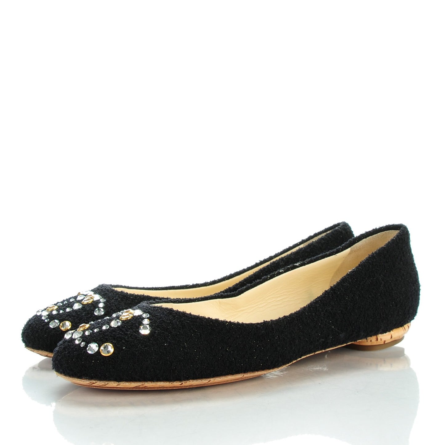 Tweed Crystal CC Ballet Flats 40 Black