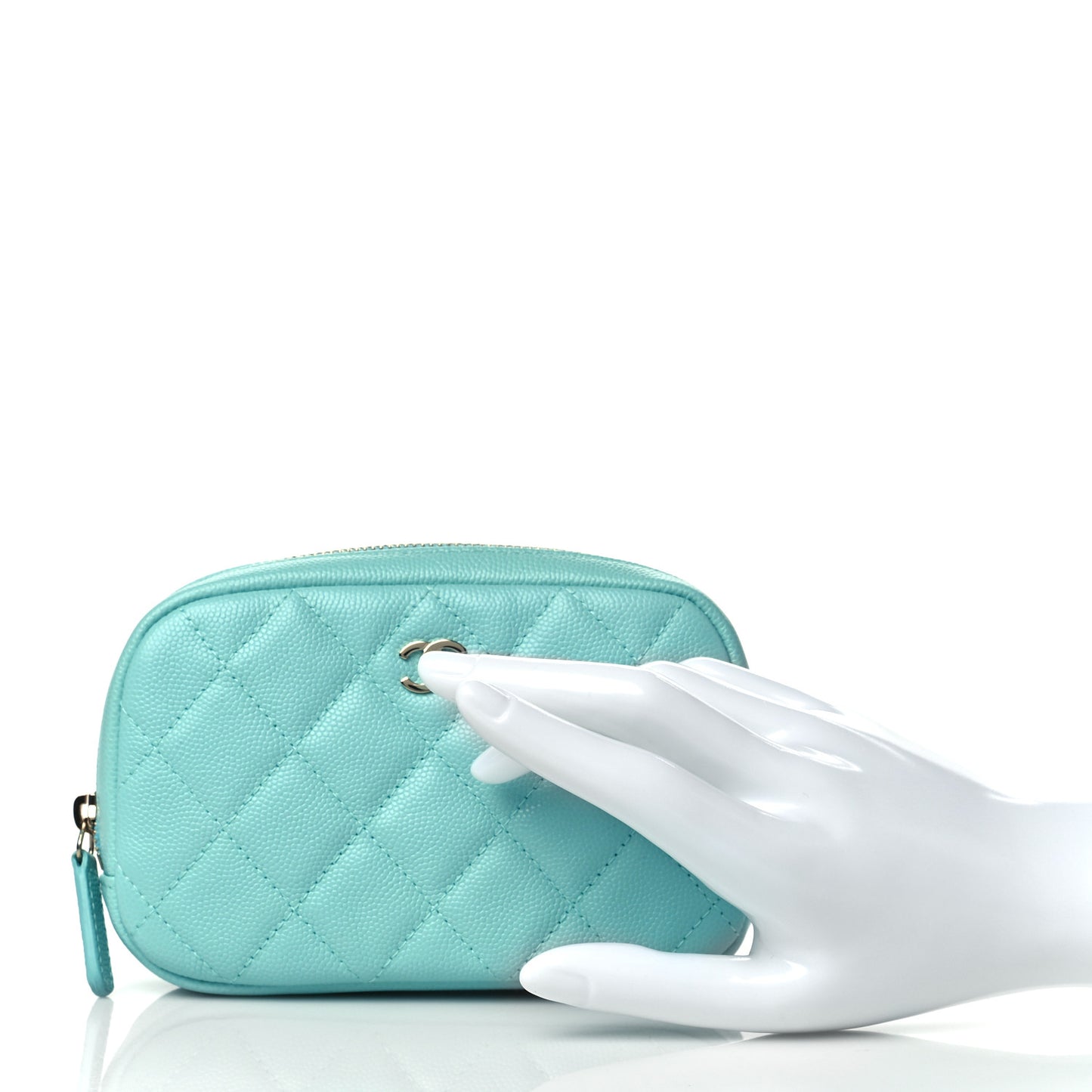 Caviar Quilted Small Curvy Pouch Cosmetic Case Light Blue