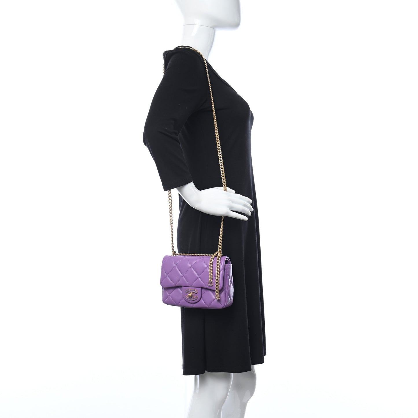 Lambskin Enamel Quilted Mini Pending CC Square Flap Purple