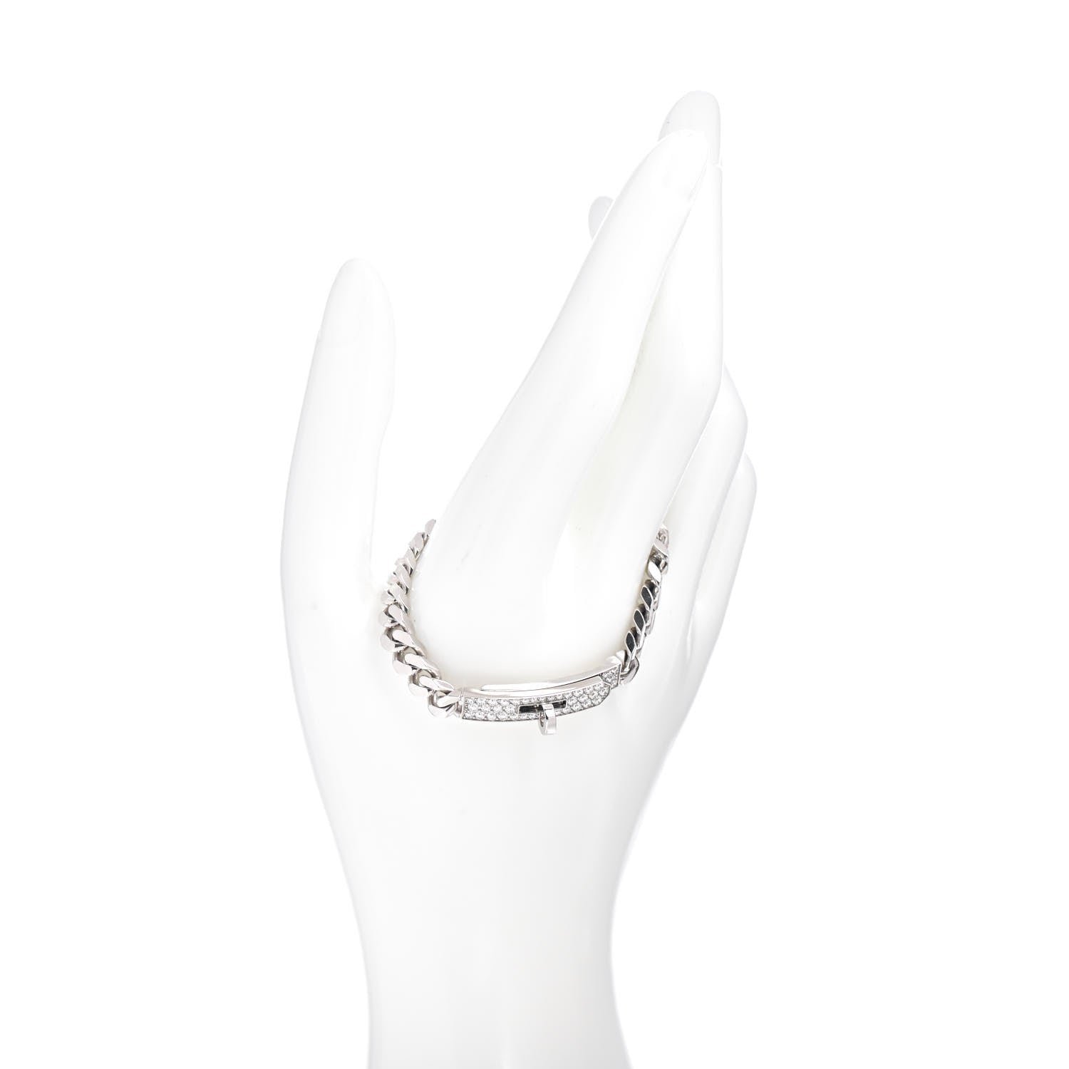 Hermes 18K White Gold Diamond TPM Kelly Gourmette Bracelet XS 2 of 4