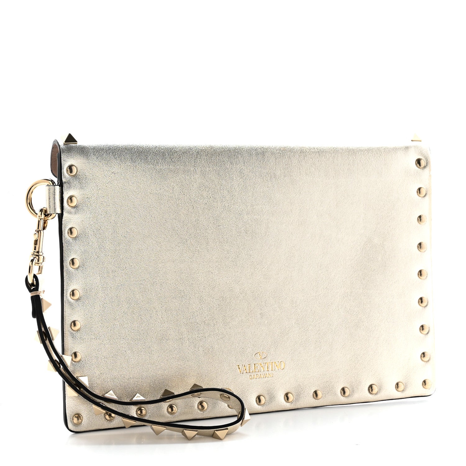 Valentino Garavani Metallic Calfskin Medium Rockstud Envelope Flat Wristlet Pouch Sahara 3 of 12