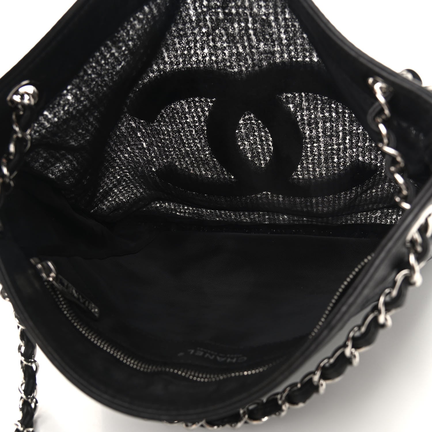 Chanel Calfskin Mesh Hidden Sequin CC Tote Black 5 of 10