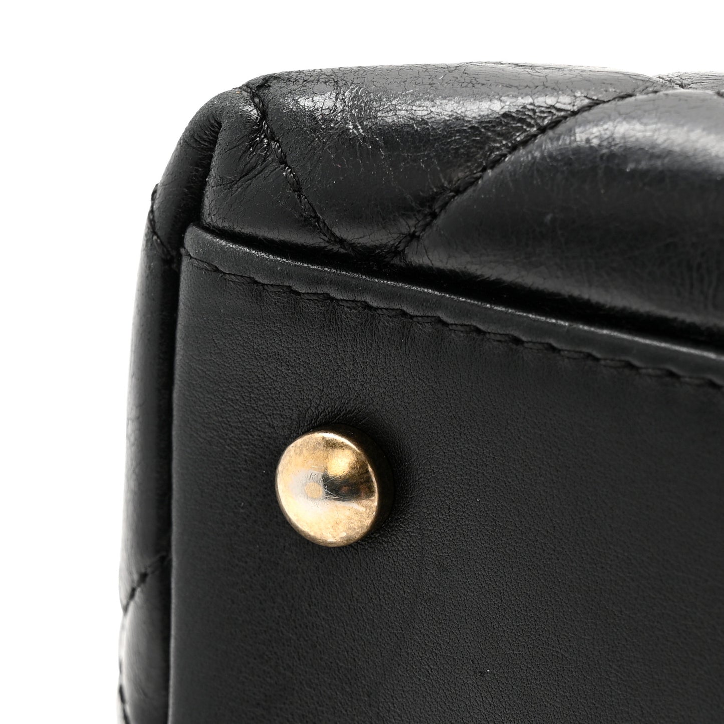 Glazed Calfskin Quilted Gold Bar Tote Black
