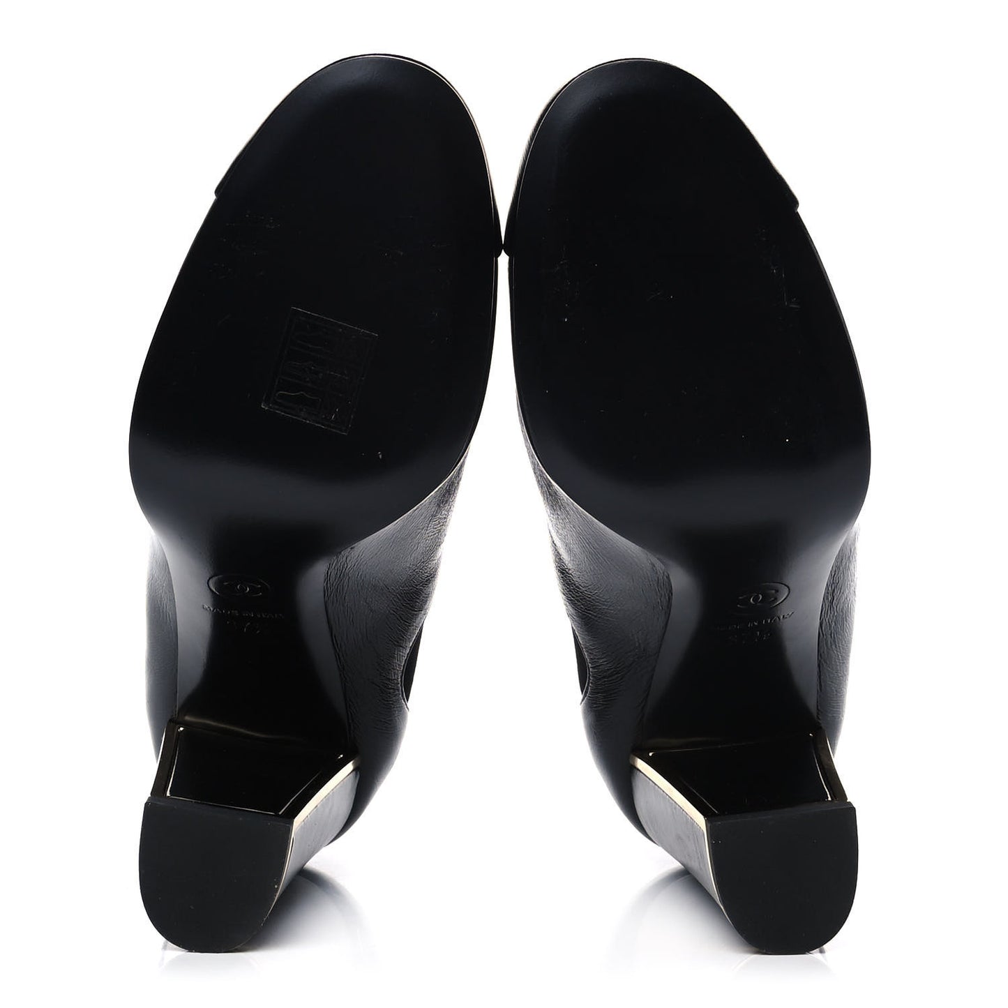 Crinkled Calfskin Cap Toe CC Short Ankle Boots 37.5 Black
