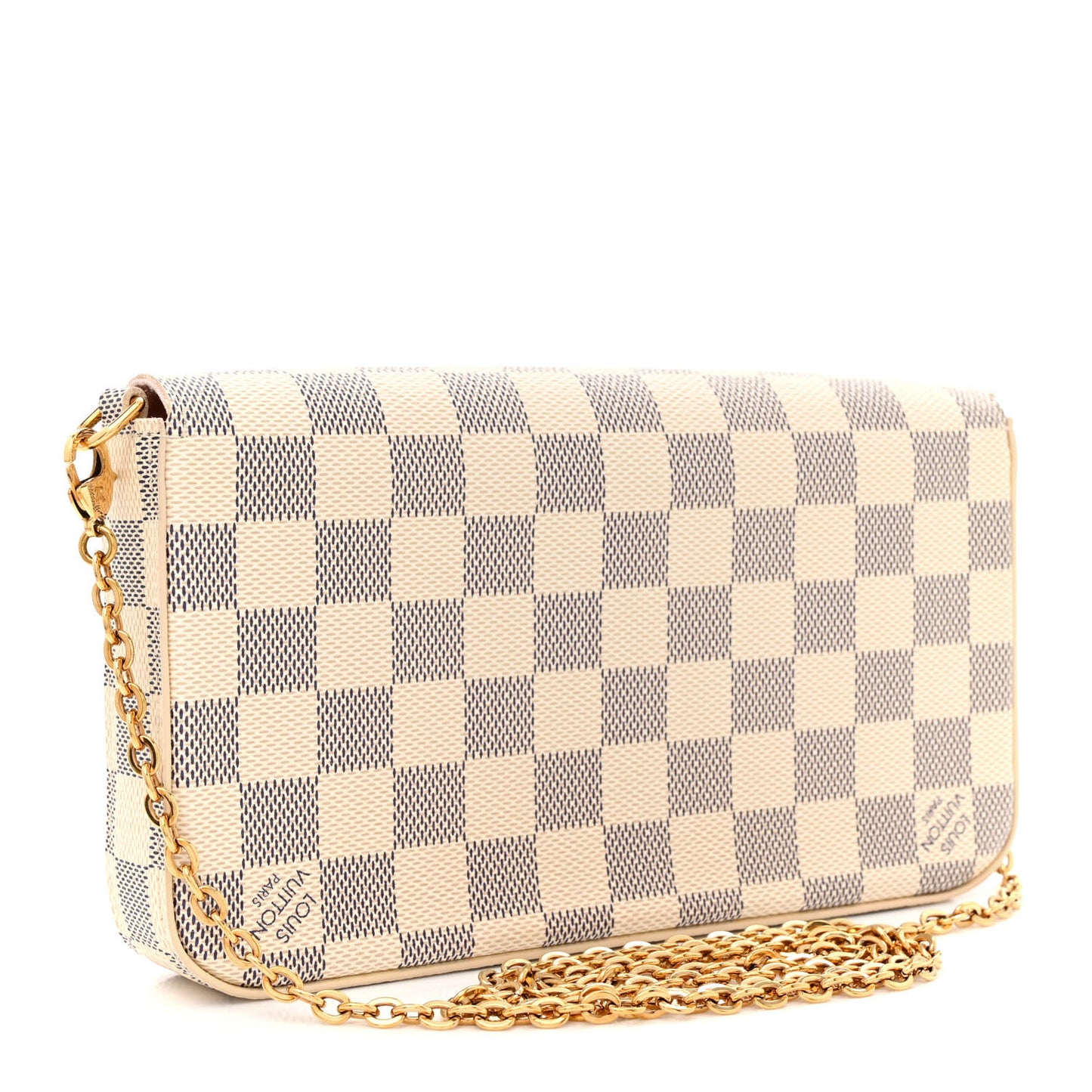 Damier Azur Pochette Felicie Chain Wallet Rose Ballerine