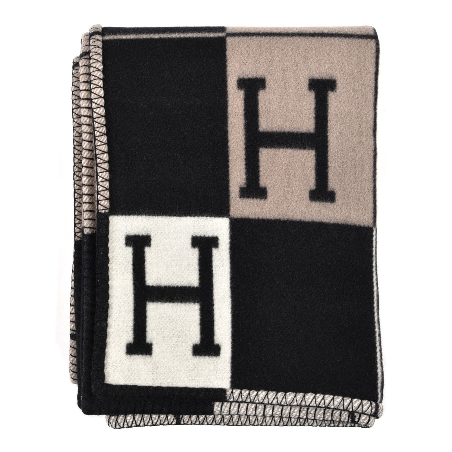 Hermes Wool Cashmere Avalon III Blanket Ecru Black 1 of 3