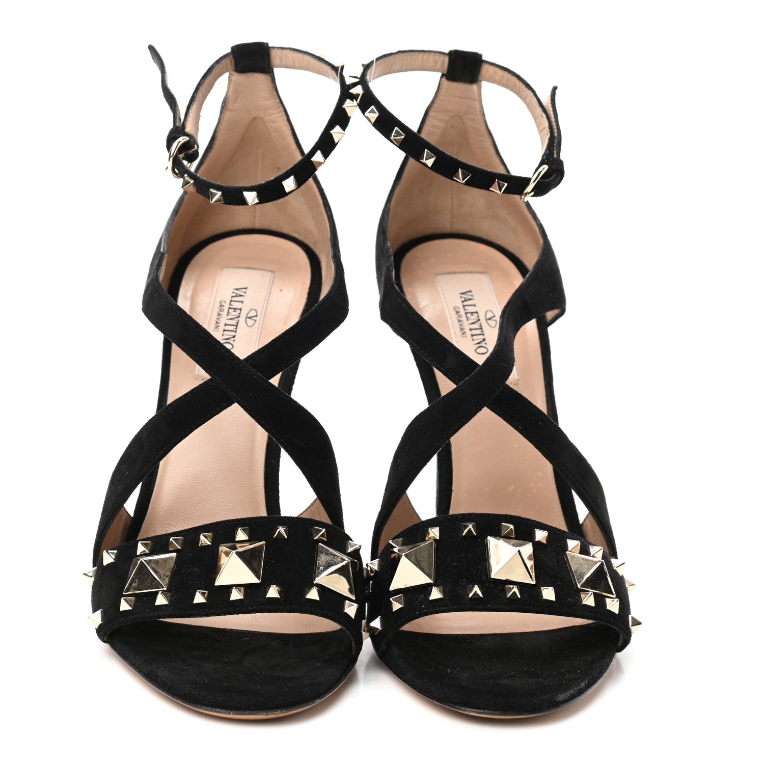 Valentino Garavani Suede Rockstud Lovestud Ankle Strap 100 Sandals 36.5 Black 2 of 9