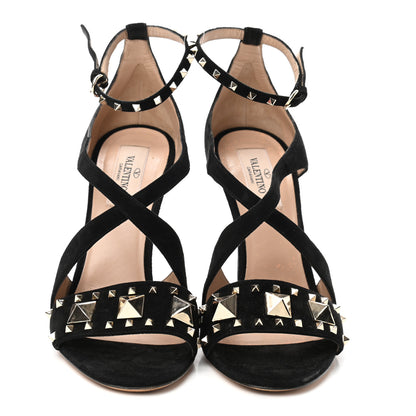 Valentino Garavani Suede Rockstud Lovestud Ankle Strap 100 Sandals 36.5 Black 2 of 9