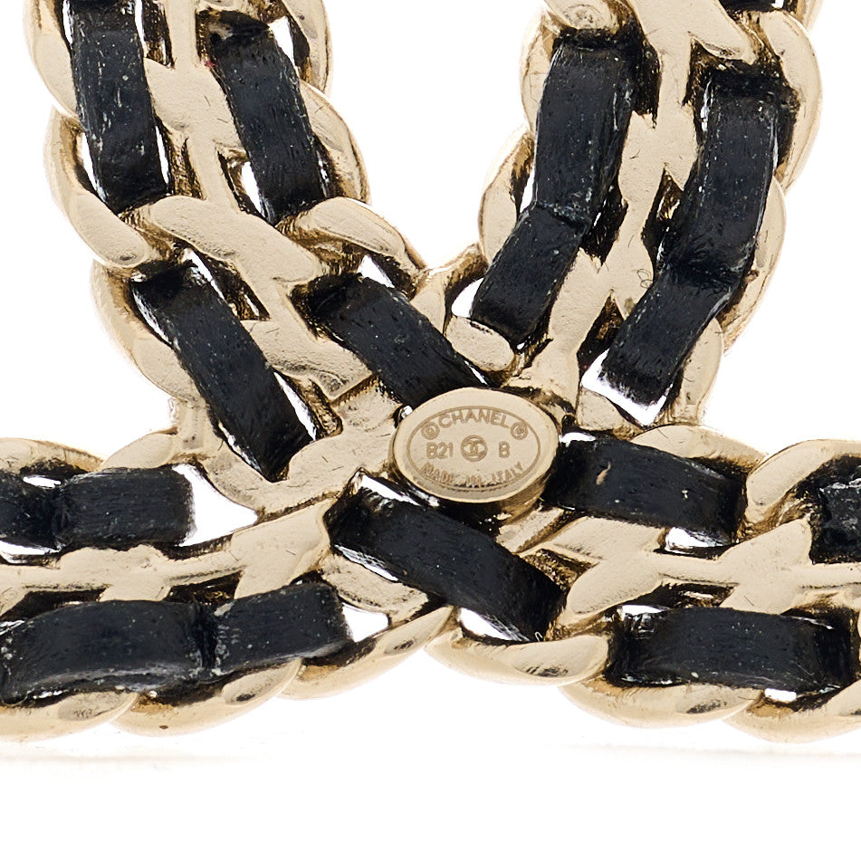 Lambskin Crystal CC Chain Brooch Black Gold