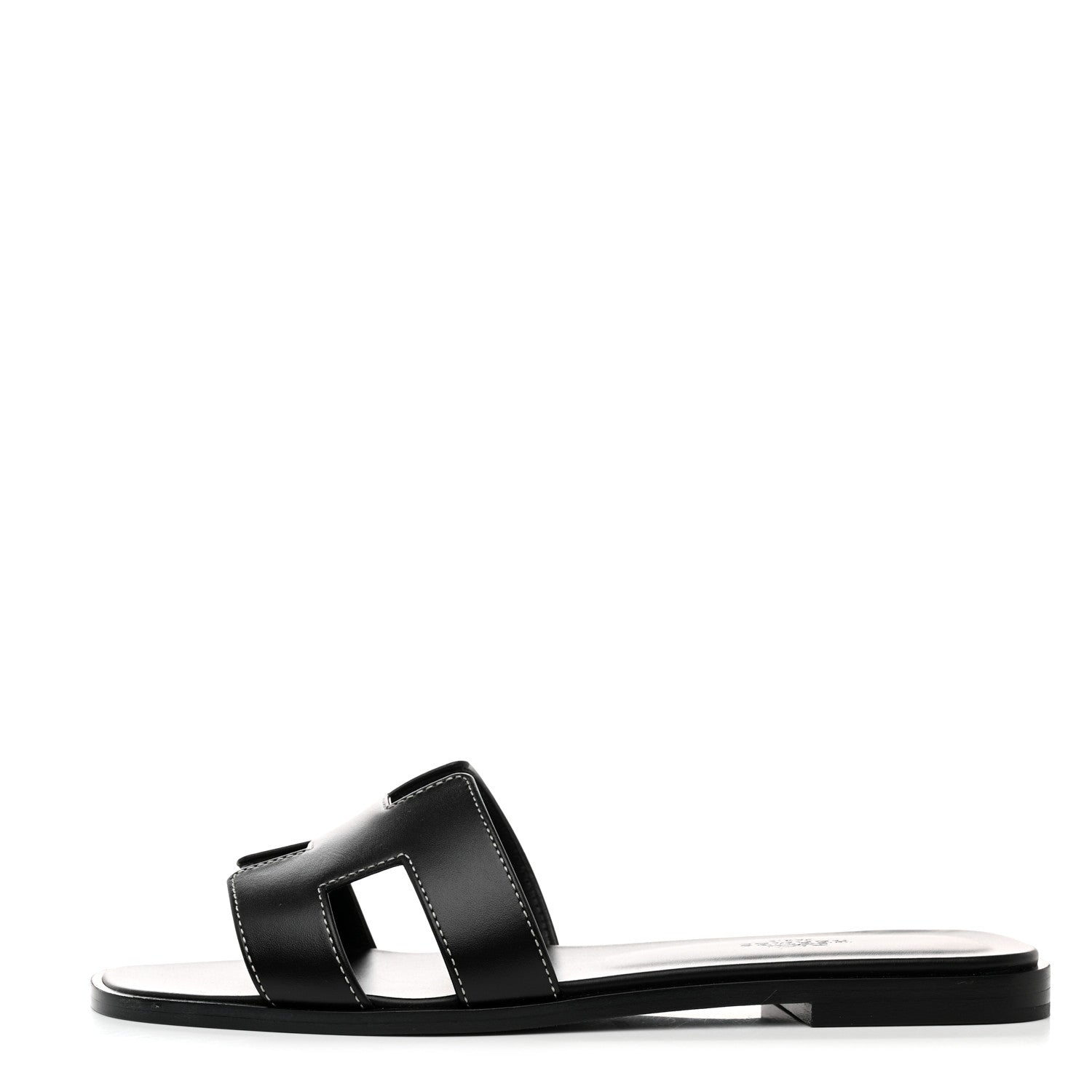 Hermes Box Calfskin Oran Sandals 37.5 Black 1 of 9