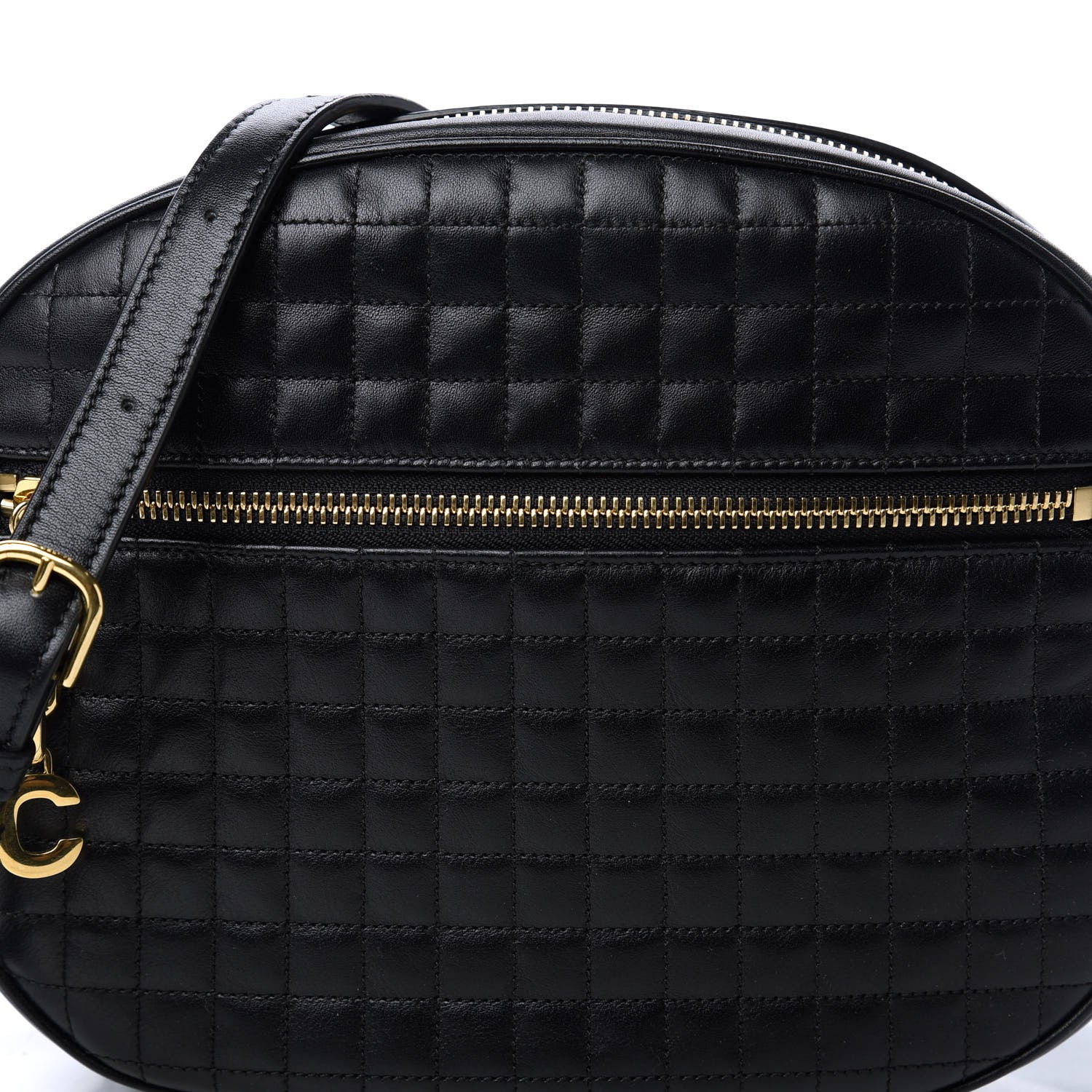 Celine Calfskin Quilted Medium C Charm Bag Black 10 of 10