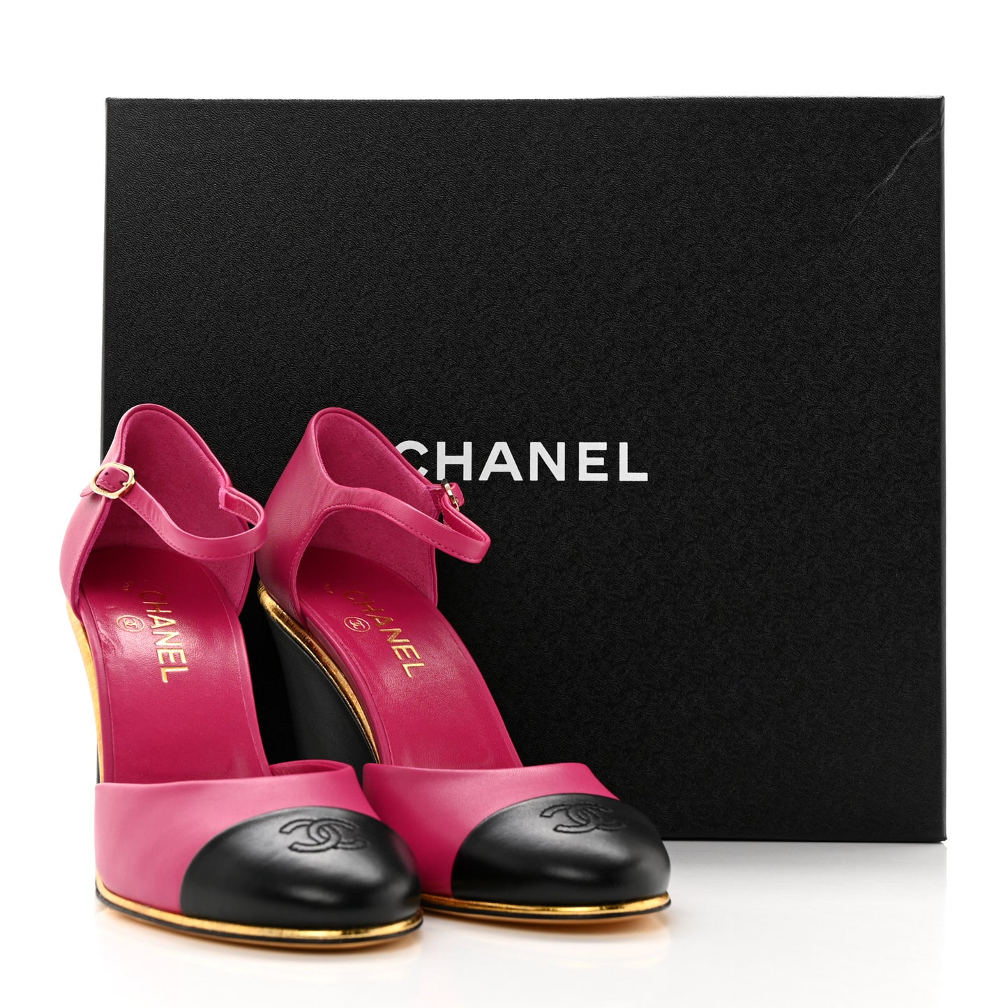 Lambskin Cap Toe Open Wedge 40.5 Fuchsia Black