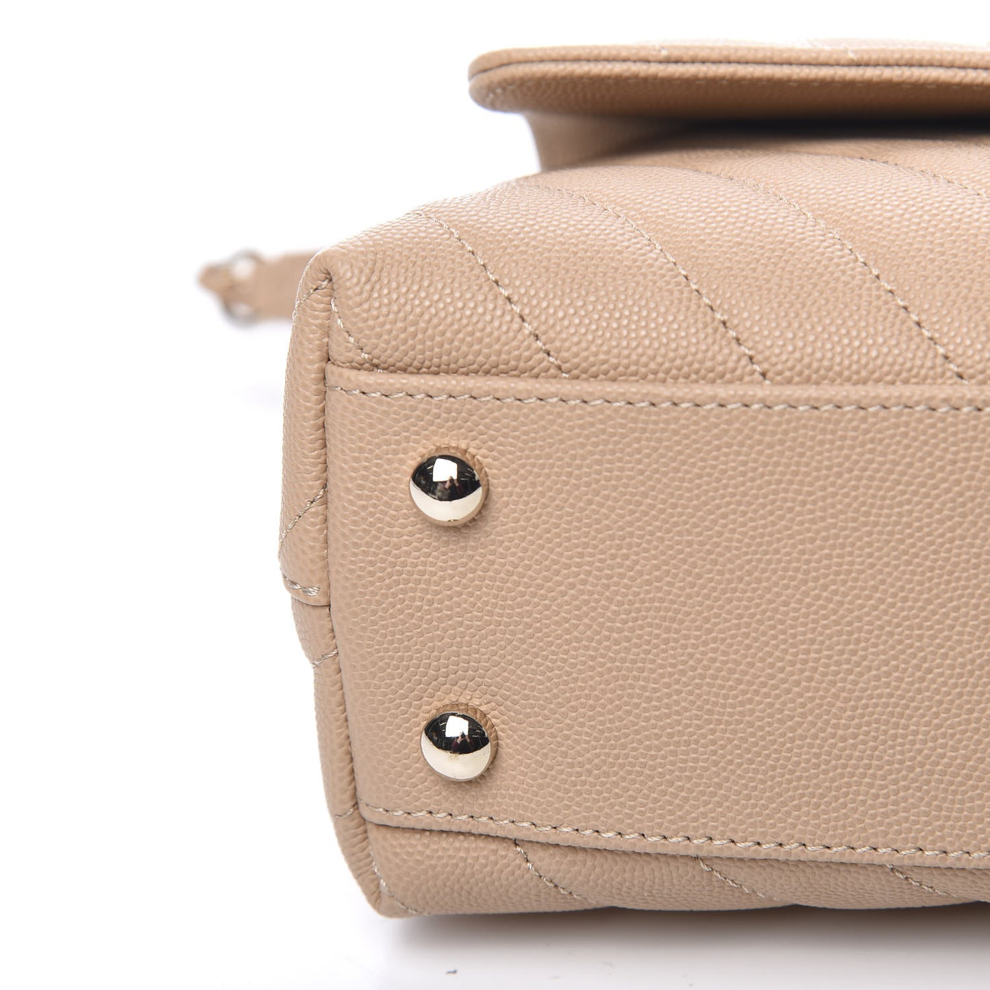 Caviar Chevron Quilted Mini Coco Handle Flap Beige