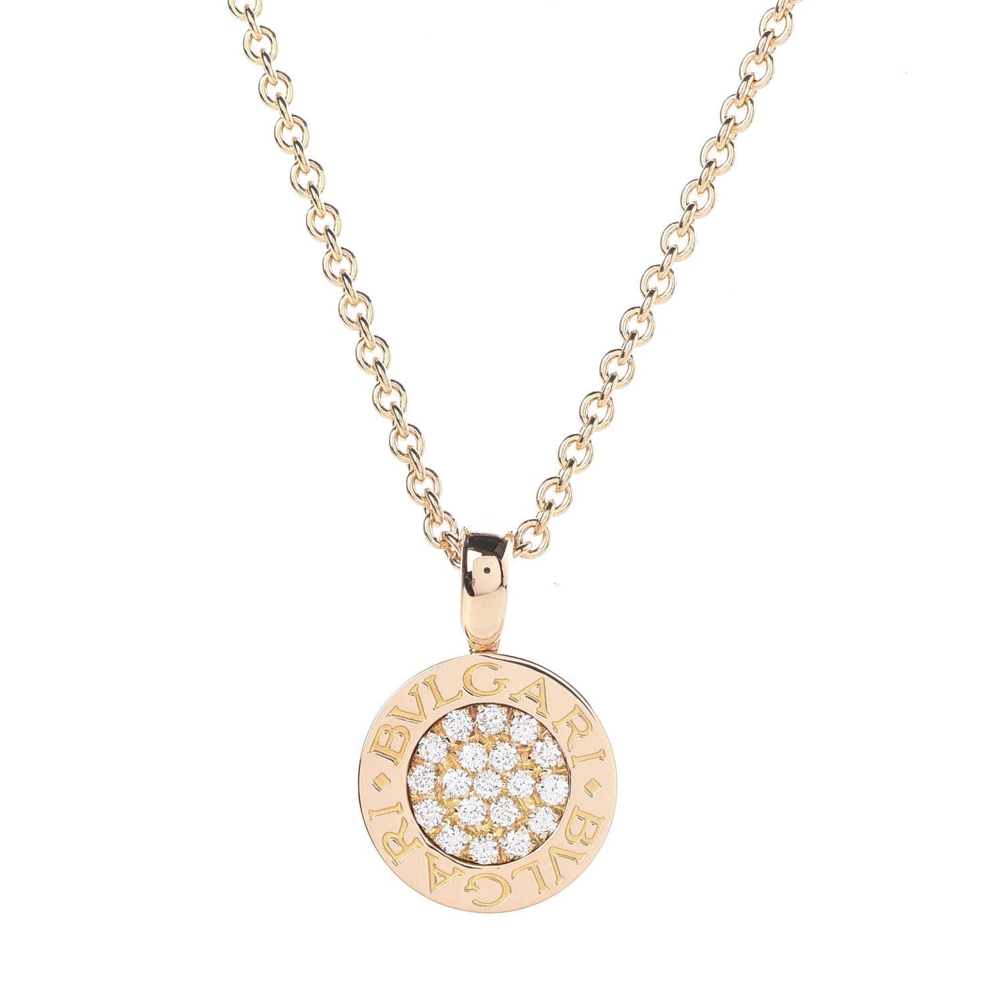 18K Yellow Gold Diamond BVLGARI BVLGARI Pave Pendant Necklace