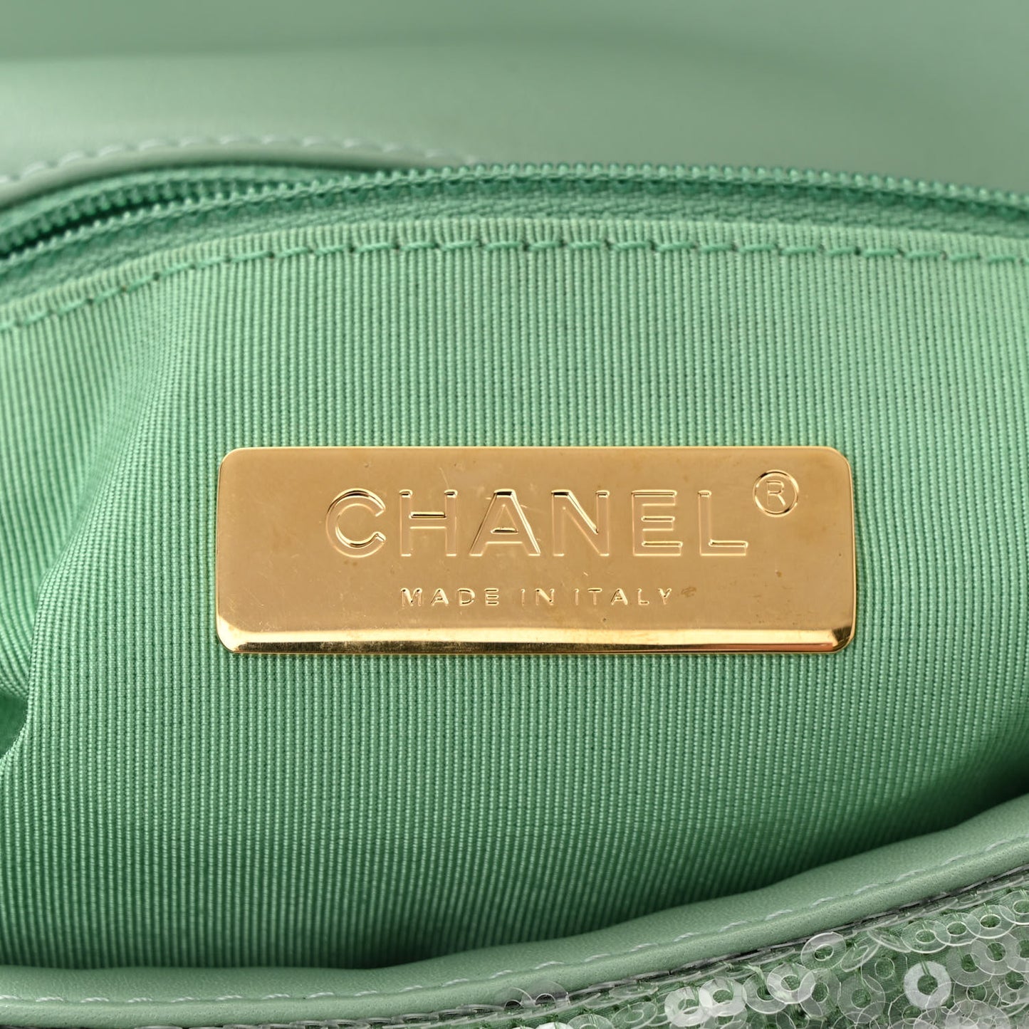 Sequin Quilted Medium Chanel 19 Flap Light Green