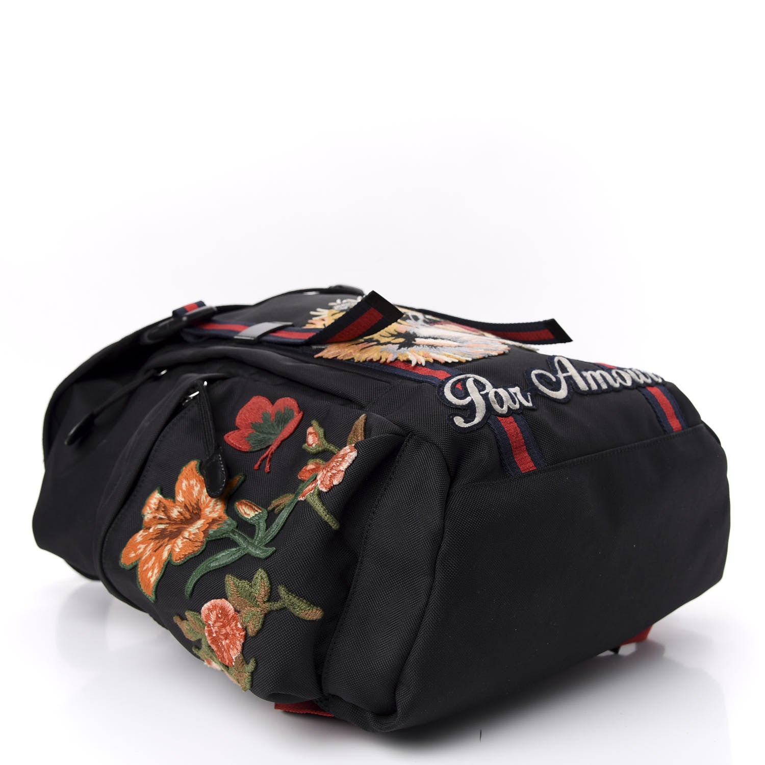 Gucci Techno Canvas Web L'Aveugle Par Amour Embroidered Double Buckle Backpack Black 3 of 9