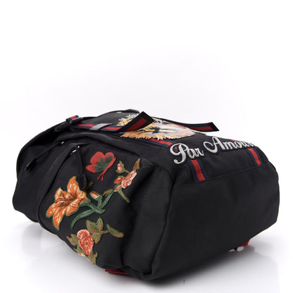Gucci Techno Canvas Web L'Aveugle Par Amour Embroidered Double Buckle Backpack Black 3 of 9
