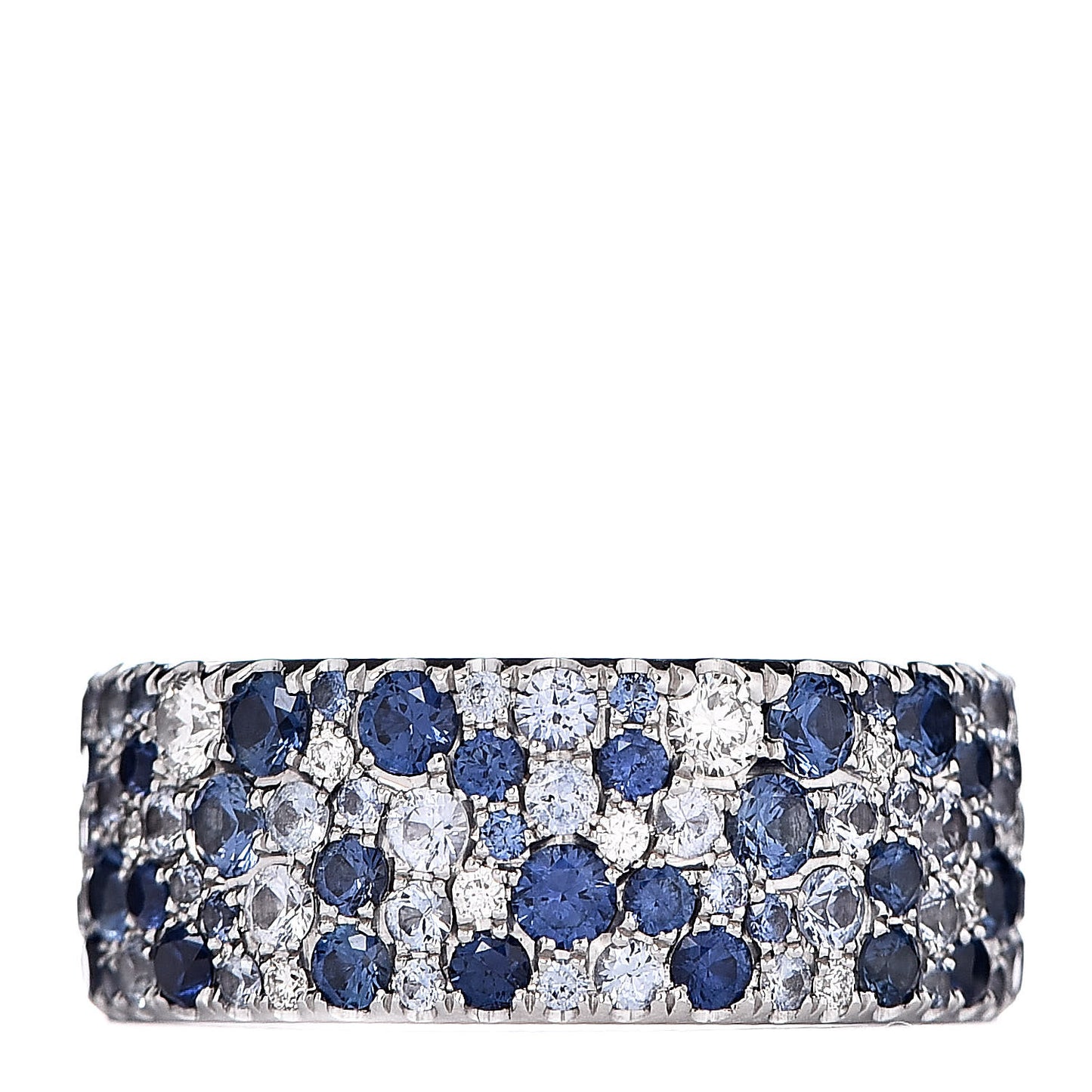 18K White Gold Diamond Blue Sapphire Metro Band Ring 49 5