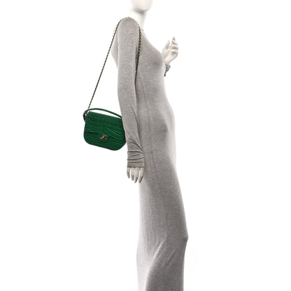 Chanel Calfskin Crocodile Embossed Turn Around Clutch With Chain Green 2 of 11
