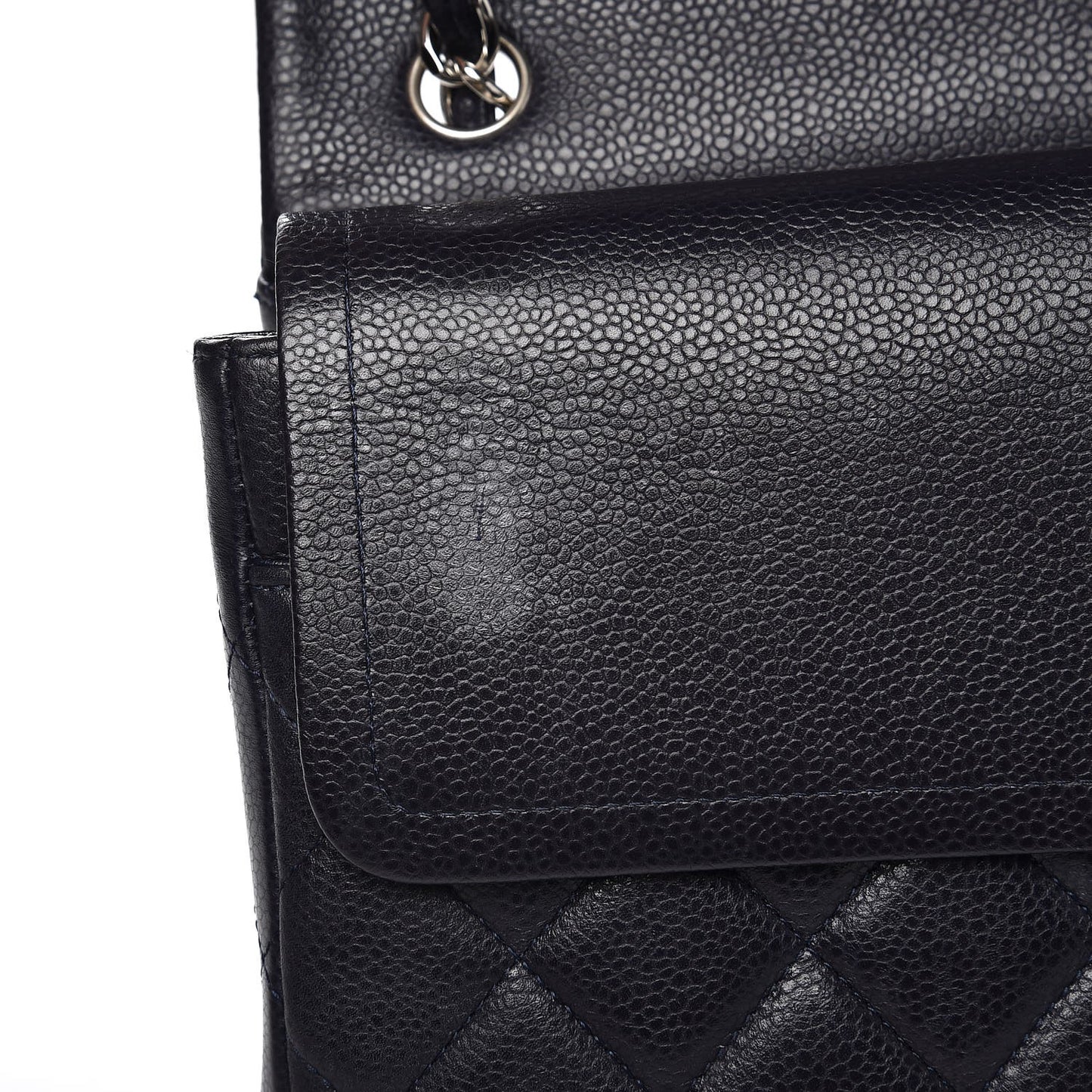 Caviar Quilted Jumbo Double Flap Navy Blue