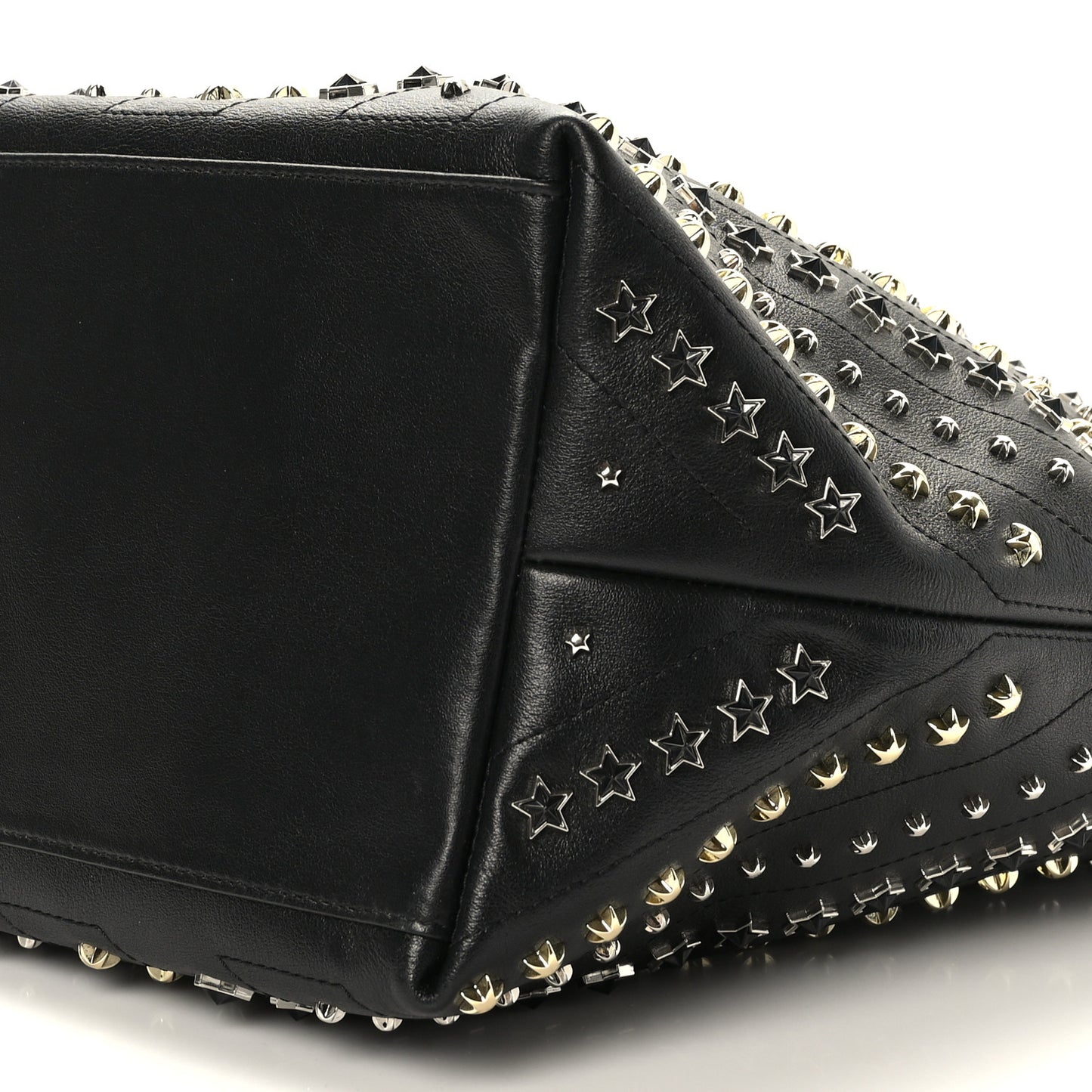 Calfskin Diagonal Star Studded Tote Black