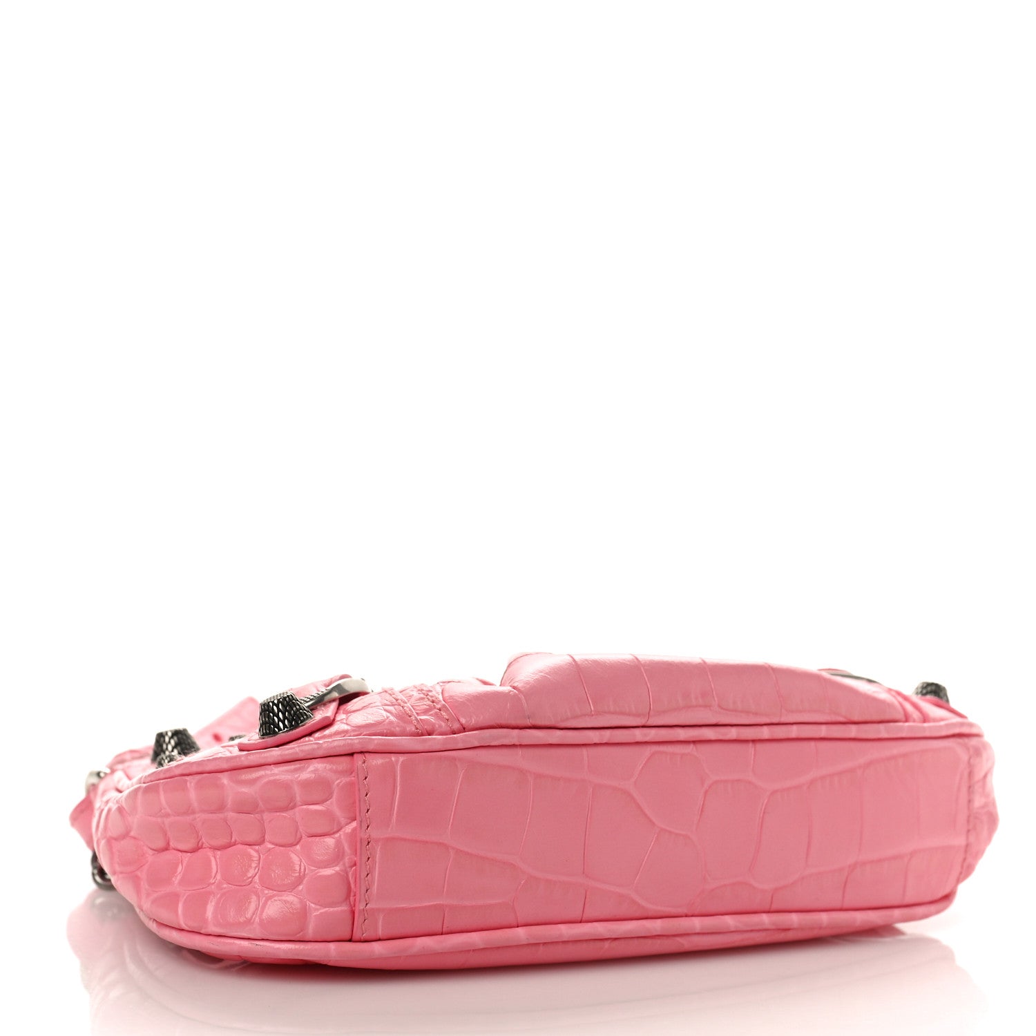 Balenciaga Extra Supple Calfskin Crocodile Embossed Le Cagole Mini Purse With Chain Sweet Pink 3 of 7