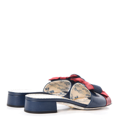 Gucci Malaga Kid Sackville Web Bow Slide Sandals 36.5 Navy 4 of 10