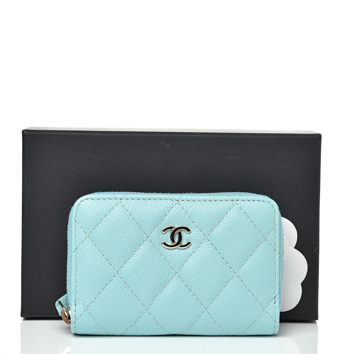 Caviar Quilted Zip Coin Purse Light Blue