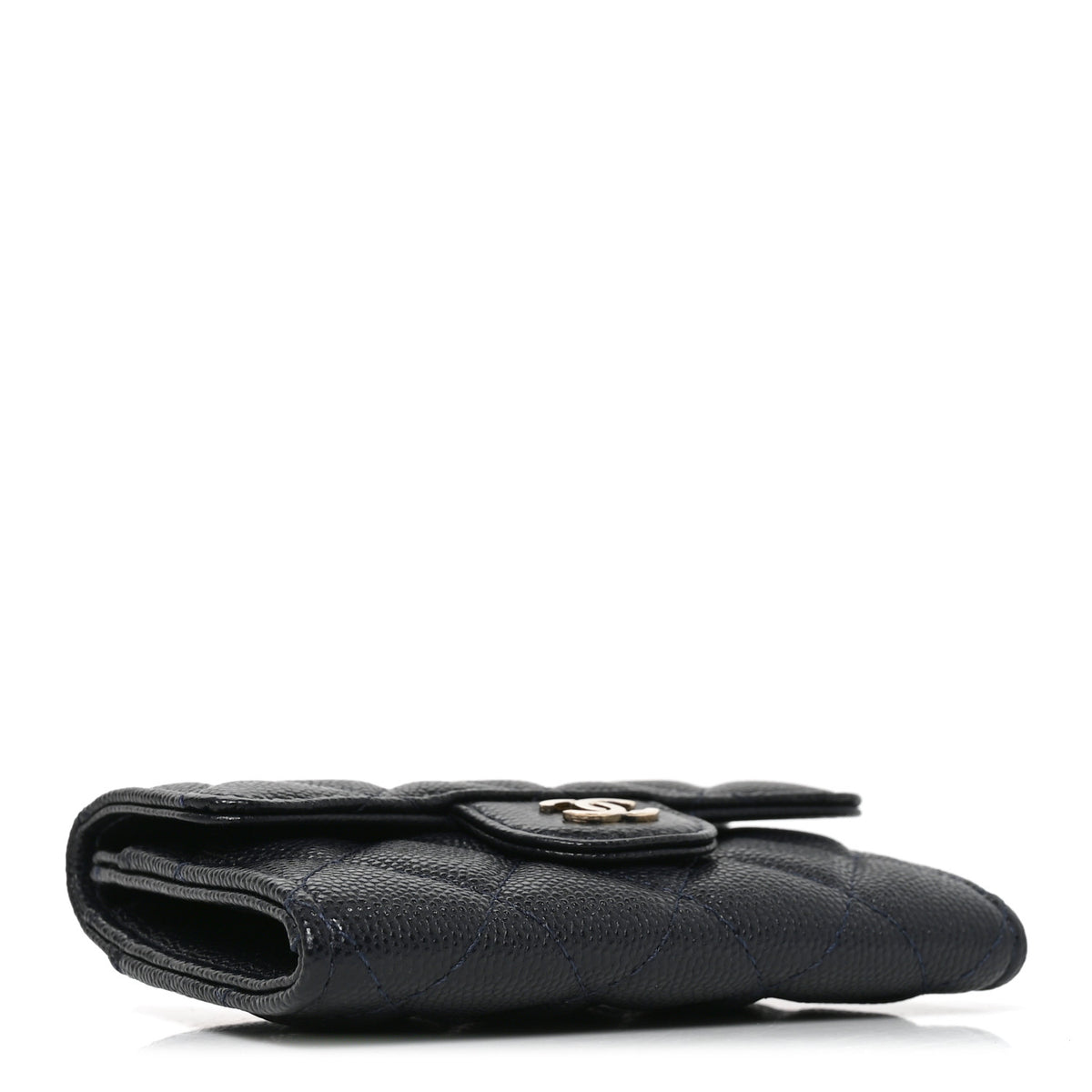 Caviar Quilted Flap Card Holder Navy Blue