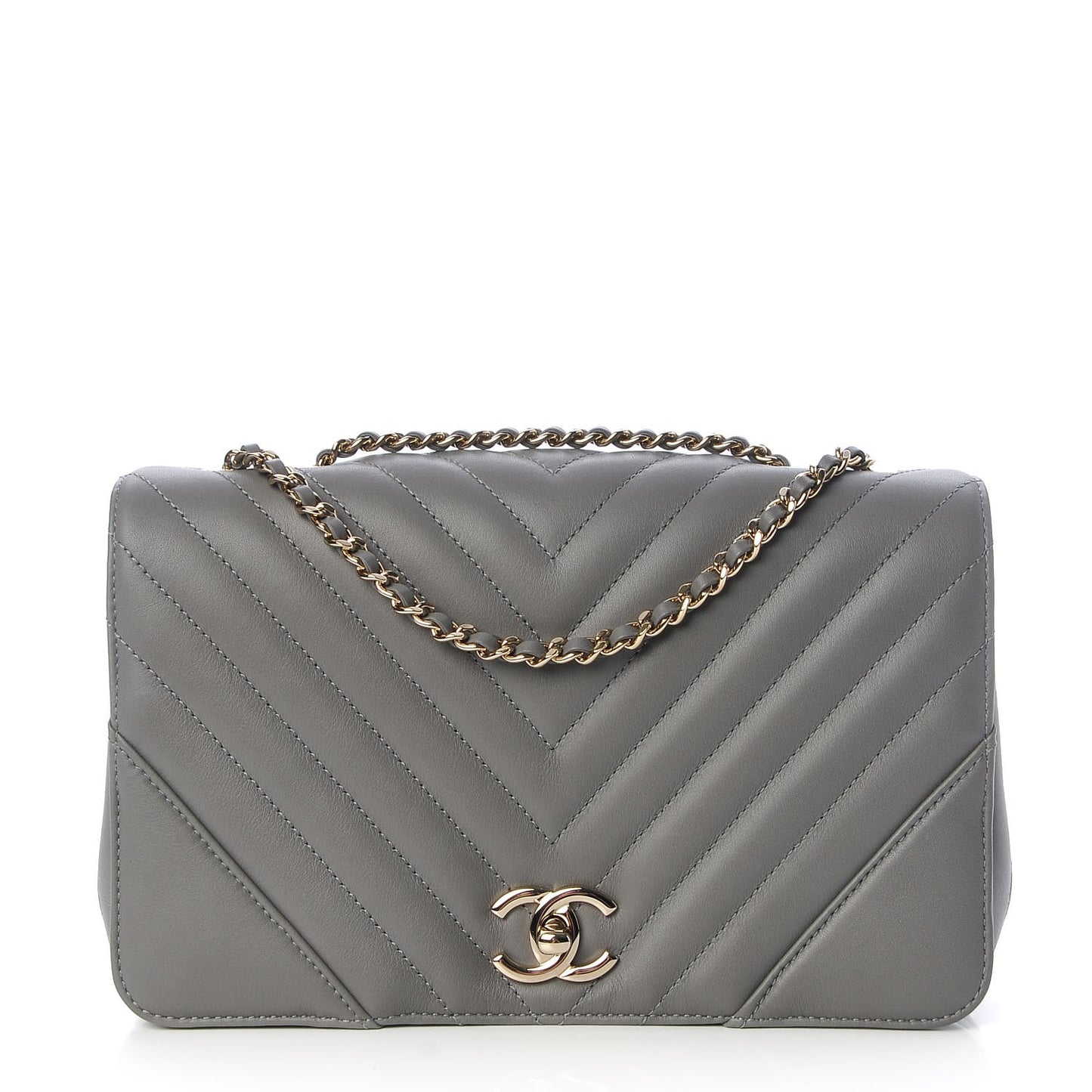 Calfskin Chevron Quilted Small Statement Flap Grey